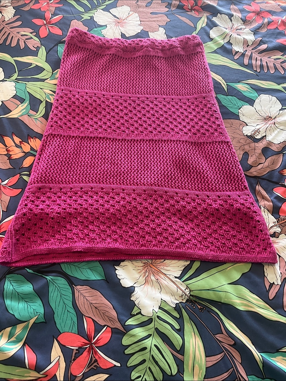 Raspberry color crochet pencil skirt